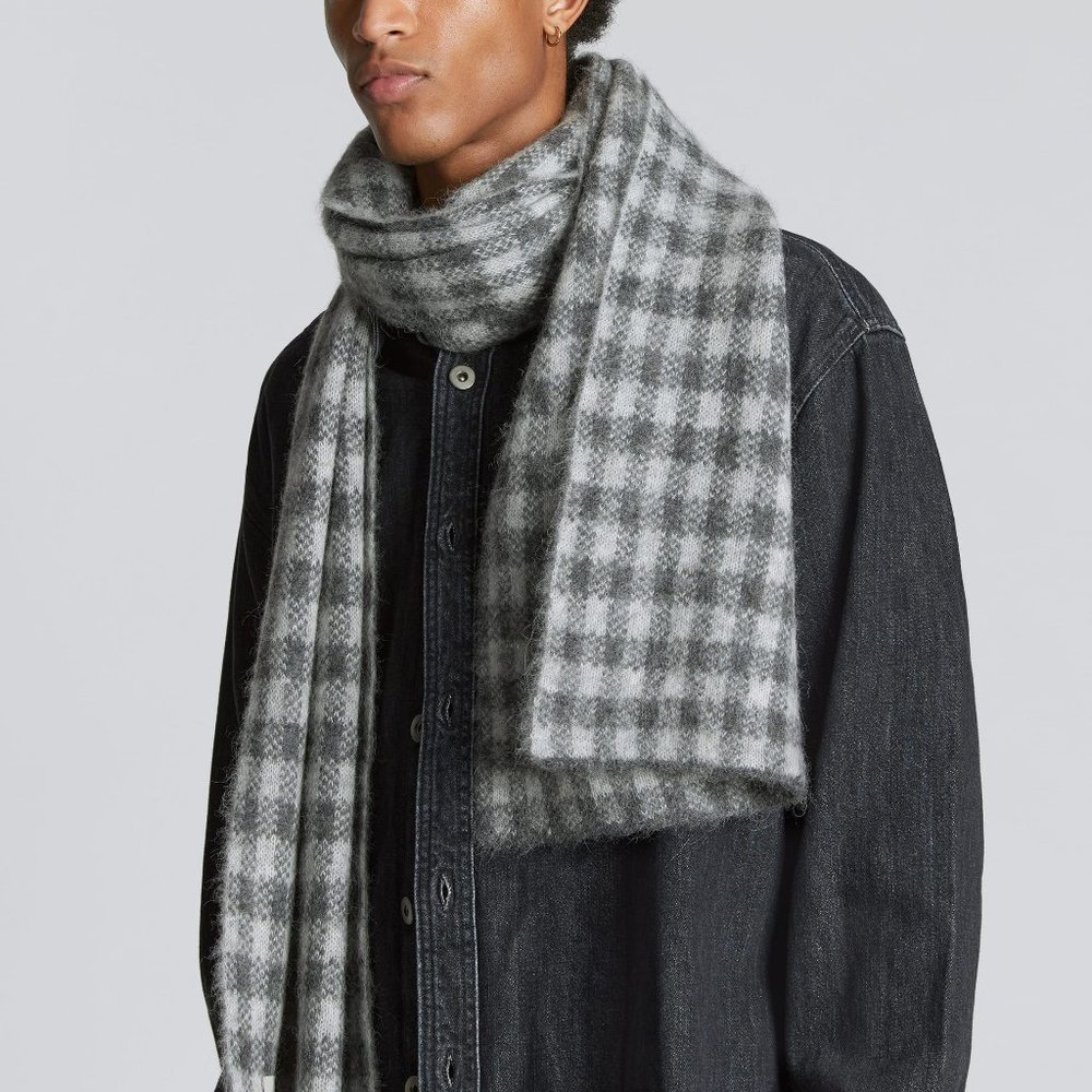 EVERLANE The Alpaca Wool Patterned SCARF Wrap 79"x50" Unisex Grey Check NEW $125